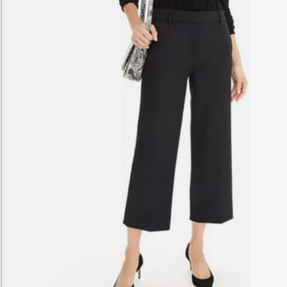 J CREW 365 CREPE CROPPED WIDE LEG PANT BLACK 16 - Picture 1 of 5